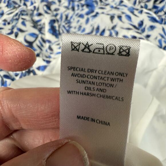 Saloni Tilly Ruffle Dress Blue Floral 100% Silk Sz 8 Whimsical Cottagecore - Picture 9 of 12